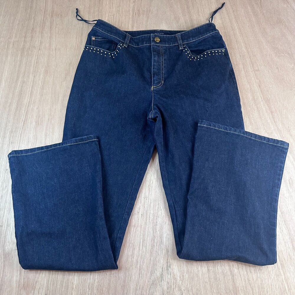 Jones New York Signature Jeans Women's 8 Stretch Bootcut Blue Denim Studded